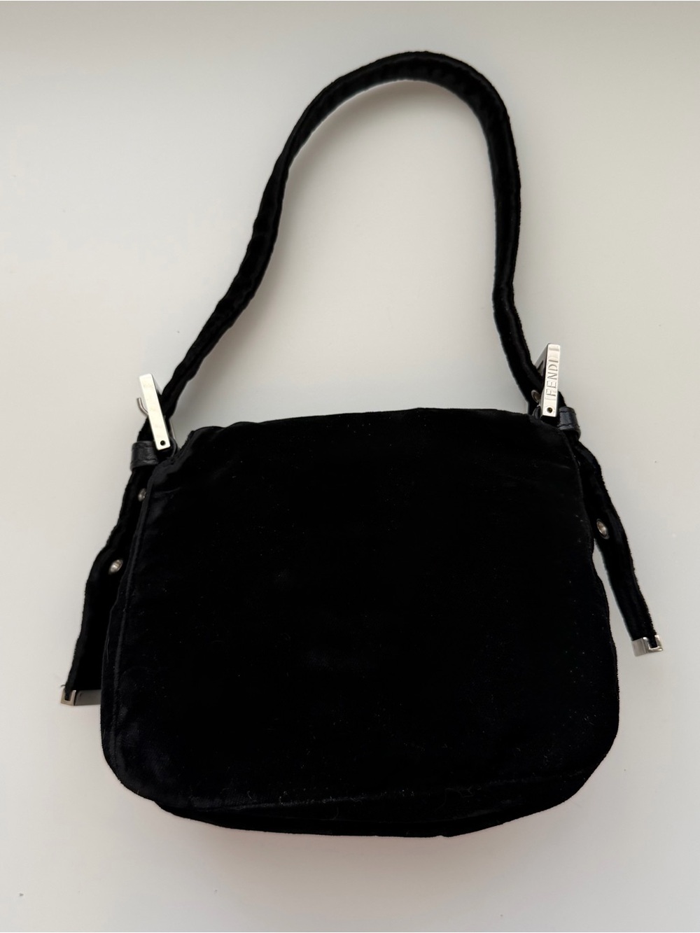 Fendi Black Mini Velvet Baguette Shoulder Bag - Picture 6 of 7